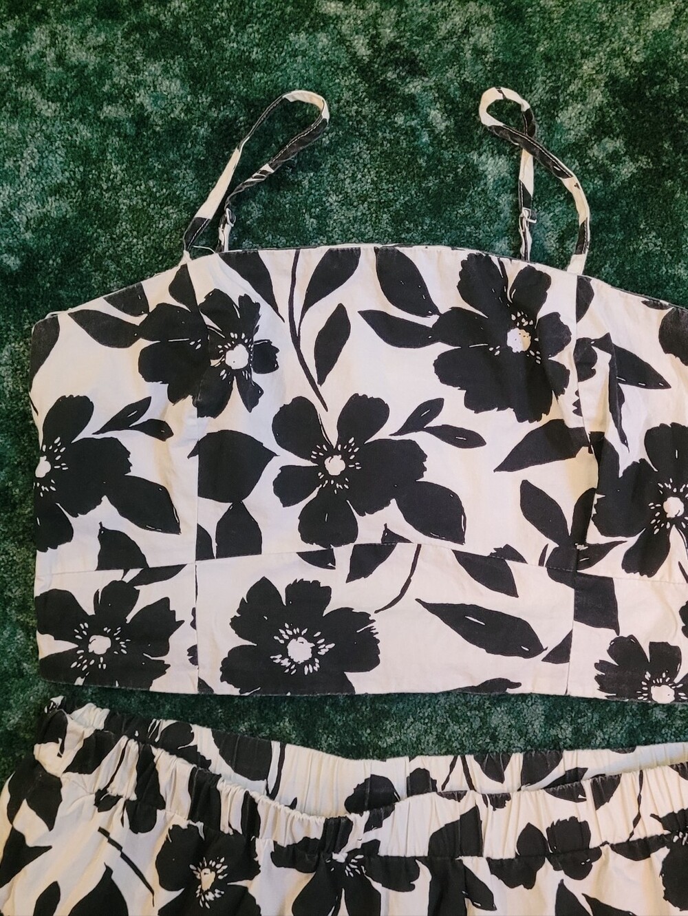 Black & White Floral Cotton Two-Piece Set - Crop Top & Maxi Skirt - Picture 6 of 8